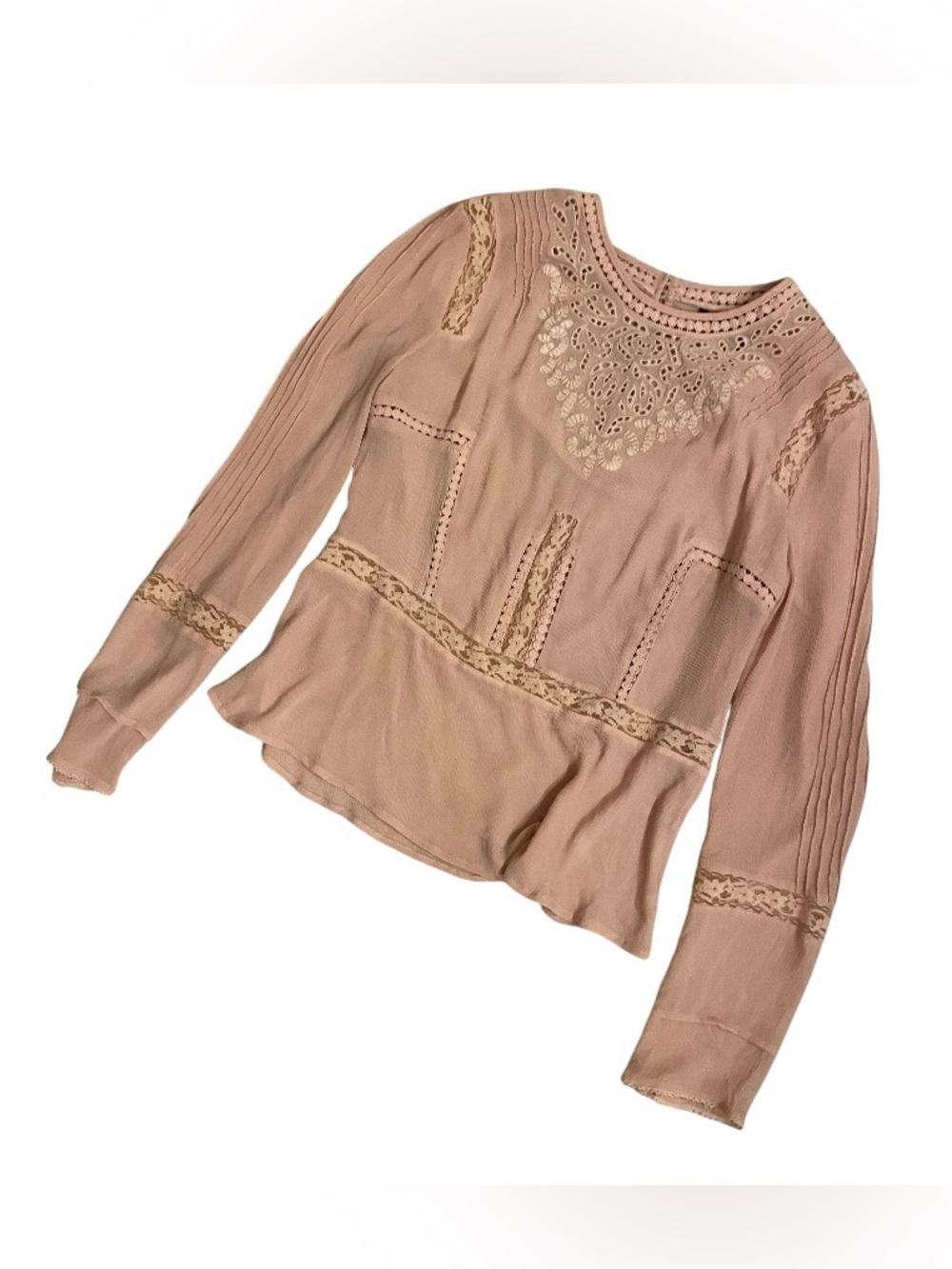 Victoria's Secret Blush Pink Lace-Inset Long Sleeve Top